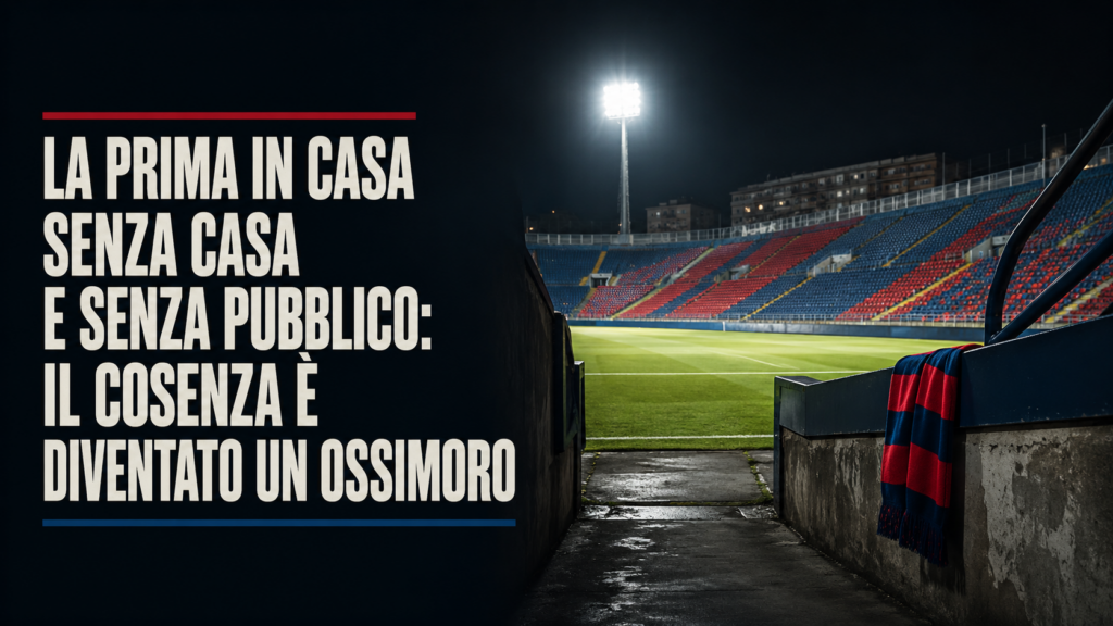 Stadio vuoto con sciarpa rossoblù per Cosenza-Potenza a porte chiuse
