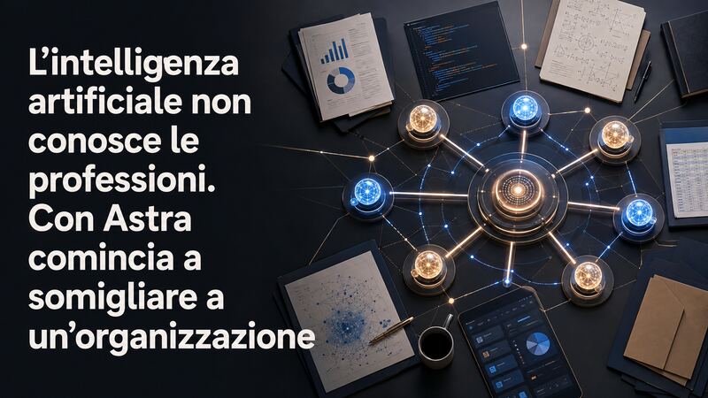 Grafica editoriale su intelligenza artificiale, professioni e Astra con il titolo dell’articolo